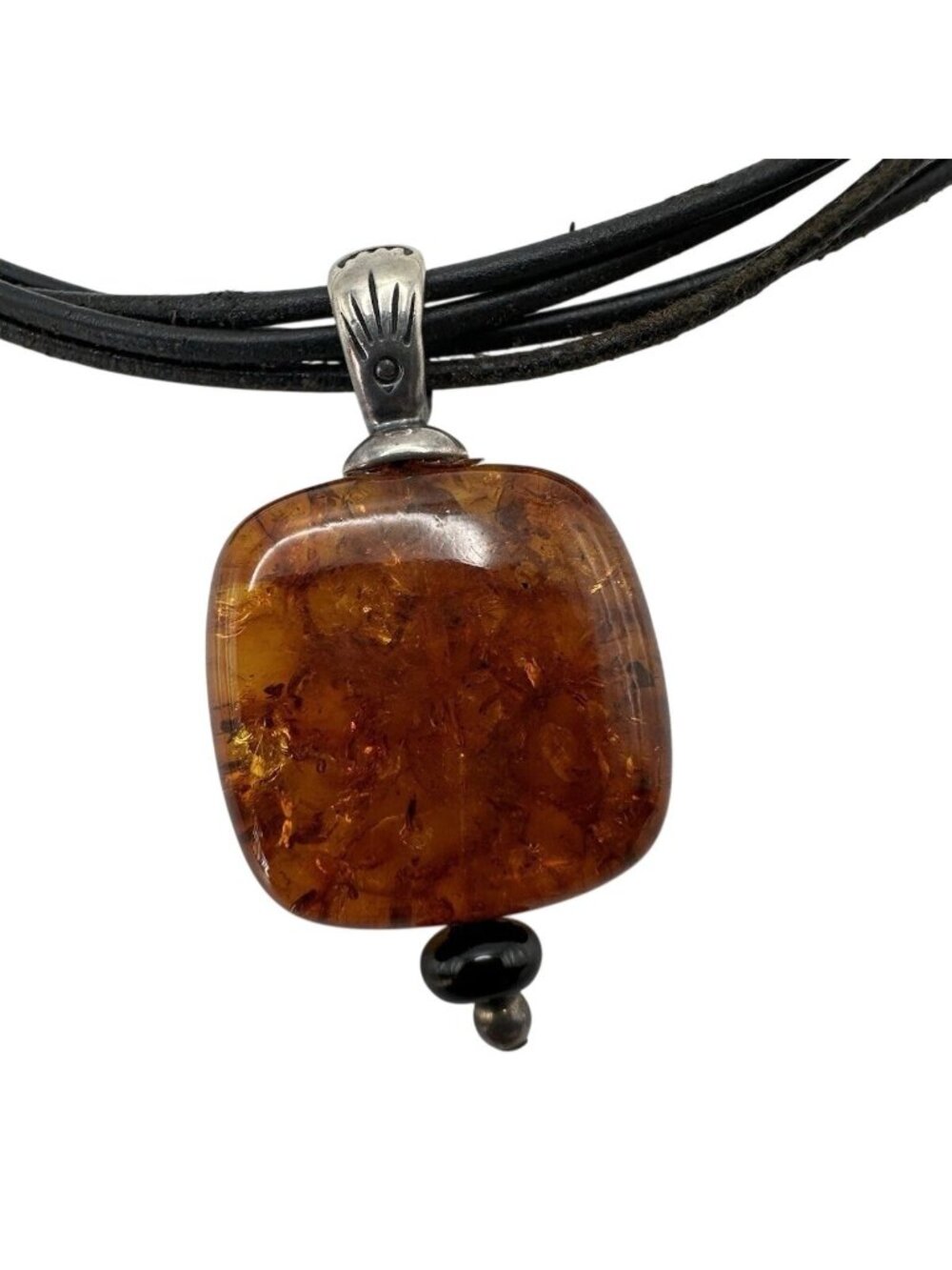 Vintage Silpada Sterling Silver Amber Leather Necklace